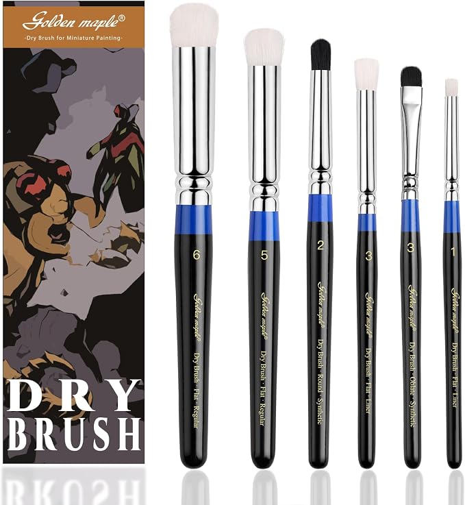 Golden Maple Dry Brushes for Miniature Painting - 6PC Drybrush Set Miniature Dry Brush for Model, Tabletop Wargames Miniature Acrylic Oil Painting, Blue