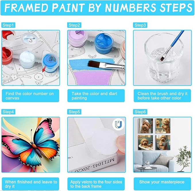 Fotasmua 4 Pack Dog Paint by Numbers Kit for Adults with Frame, Funny Bathroom Dog Paint by Number for Beginners, Easy Acrylic Adult Paint by Number Kits for Home Wall Decor 8x8 Inch