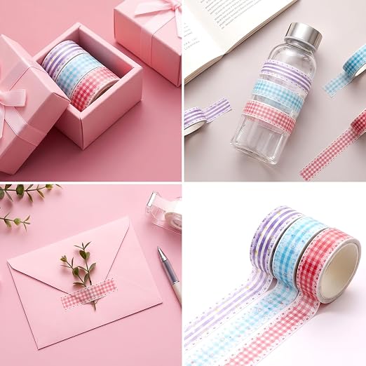 Cute Washi Tape, 3 Rolls Gingham Japanese Washi Tape PackingTape