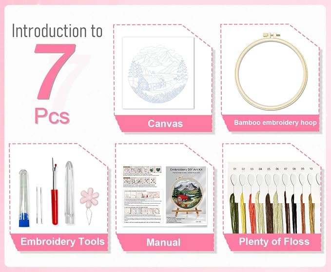 Huacan 1pc House Embroidery Kits for Beginners Mountains River Landscape Small Cross Stitch Kits Ideal for Crafting Art & Gifts