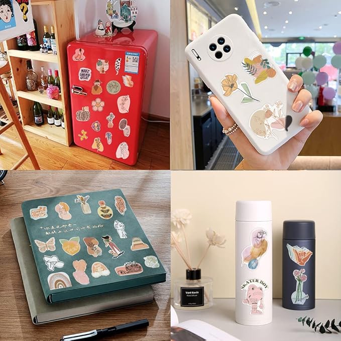 EOAOD 200 Boho Aesthetic Water Bottle Stickers for Kids, Waterproof Vinyl | Cute Vintage Designs for Laptops, Scrapbooks, Skateboards, Notebooks and Crafts, Ideal for Kids, Teens and Girls