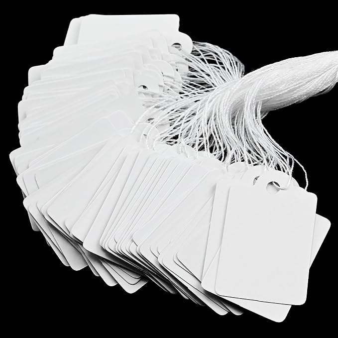220 Pack White Price Tags with String Attached Writable Display Labels