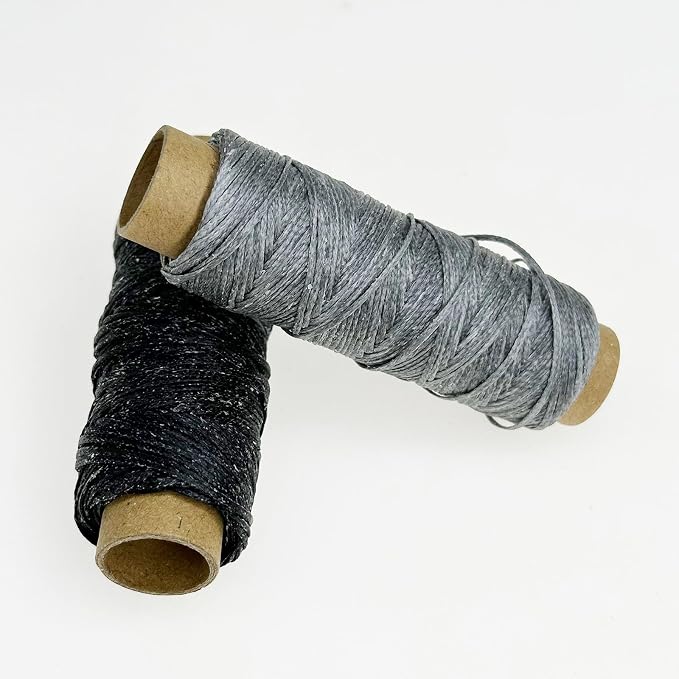 2 PCS Leather Sewing Waxed Thread, Each of 33 Yards 150D Sewing Thread Cord for Leather Craft DIY Supplies, Shoes Repairing, Black and Grey
