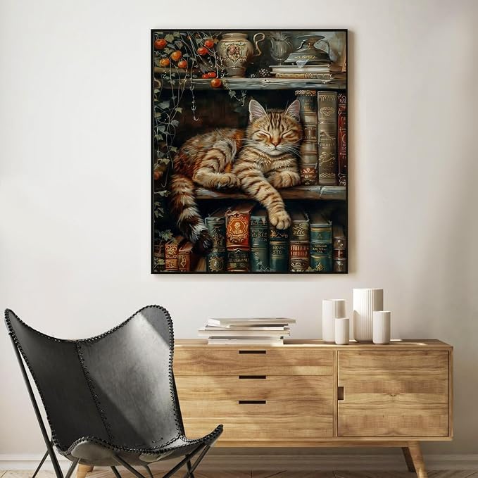 Paint by Numbers Kit for Adults, Sleeping Cat & Bookshelf, 16x20 Inch