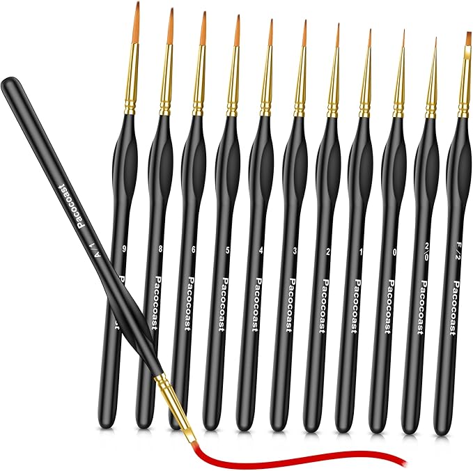 12Pcs Detail Paint Brushes Set for Miniature Fine Art Painting | Triangular handles for acrylic, oil & watercolor. Ideal for crafts, models, figurines, face paint & paint-by-number, Black