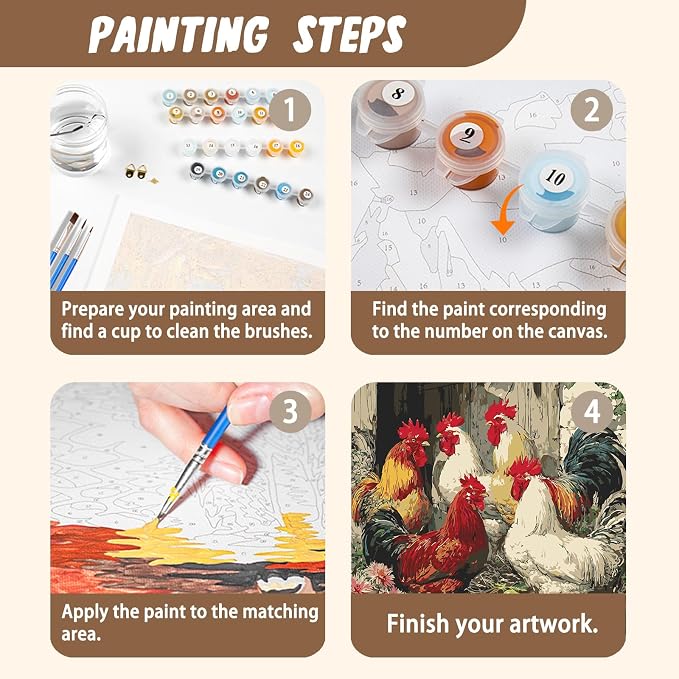 XTCIXAL Paint by Numbers Kit for Adults, Chicken, 16X20 Inch | DIY Paint by Number for Adults Beginner, High-Definition Color Canvas, Stress Relief, Home Wall Decor, Gifts, Unframed