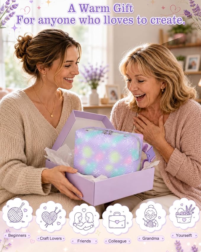 Aeelike Crochet Kit for Beginners Adult, Complete Knitting Yarn Kit, Purple | 87 PCS Crochet Kits for Beginners All-inclusive Crochet Set with Yarns Hooks Step-By-Step Instruction Storage Bag, Ideal Gift