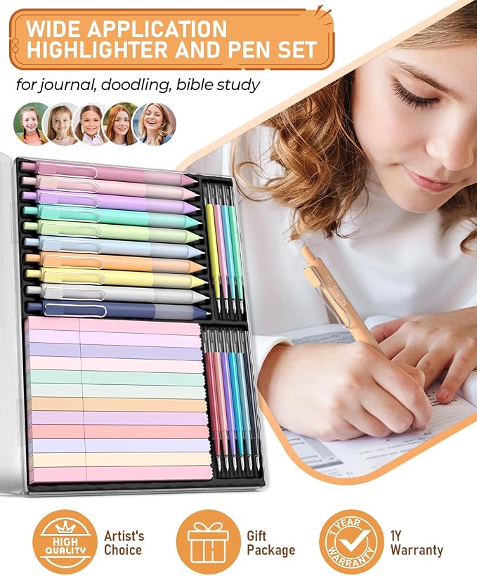Nicpro Aesthetic Highlighters and Gel Pen set with Case, 33PCS