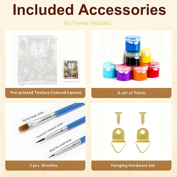 Gemozaic Rustic Paint by Numbers Kit for Adults - Farmhouse Cottage Window | Paint by Number for Adults Canvas, Vintage Flowers DIY Acrylic Numbers Painting, Home Wall Decor, Gift, 16x20 IN, Unframed