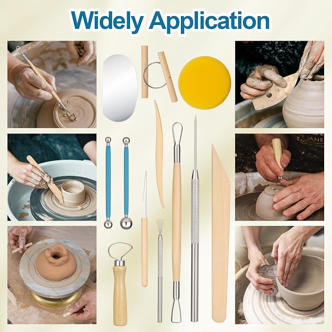 Amrules 12 Pcs Polymer Clay Sculpting Tools Kit for Adults, Light Yellow | Smooth Comfortable Handles, Sturdy Wood & Stainless Steel, Perfect for Beginners, Pottery Lovers & Diy Craft