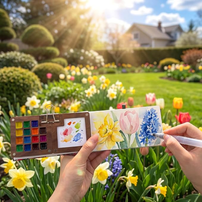 Travel Watercolor Set, 15 Color Portable Watercolor Paint Set