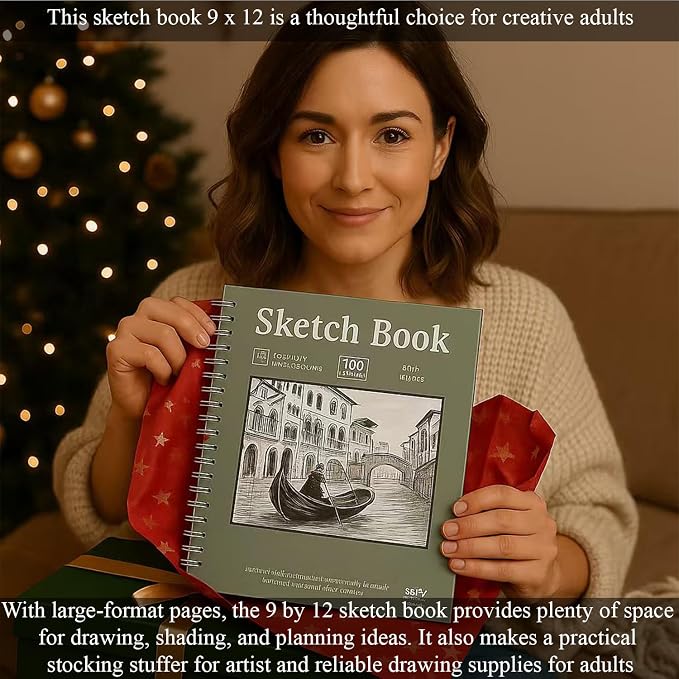 9 x 12 Sketchbook, 68lb/100gsm Sketch Pad 100 Sheets Spiral Bound Acid Free Drawing Paper with Hard Cover Art Paper for Drawing and Painting for Graphite Pencil, Charcoal, Pastels, for Kids & Adults