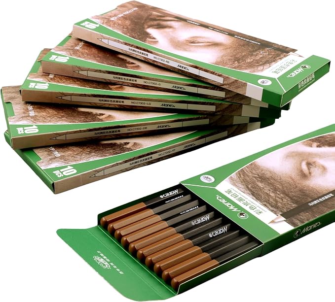 Marie's Professional Charcoal Drawing Set - Premium Artist Sketching Pencils for Portraits & Fine Art - Ideal for Professional Artists & Studio Creation(Grey)