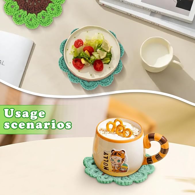 FTEVEN Crochet Kit for Beginners, 3PCS Coasters Potted Plants Crochet Kit
