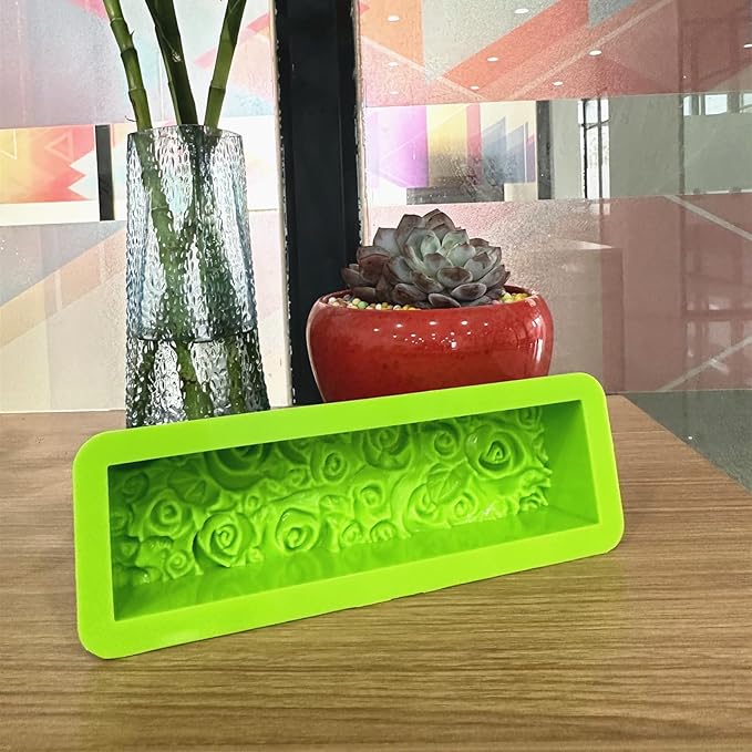 Rectangular Rose Soap Silicone Mold,Green,2 Pcs | Flexible,Flowers Craft Art,Candle Making,Homemade Soap Crafts