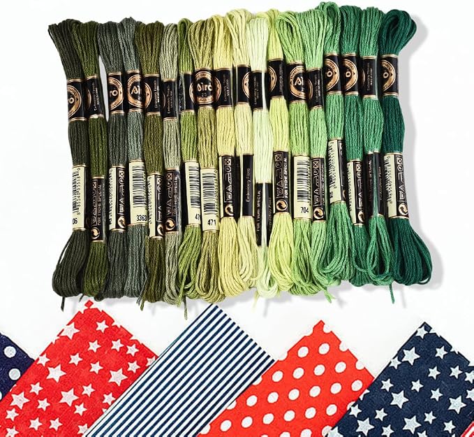 18 Skeins 6 Strands Green Cross Stitch Thread Variegated Gradient Embroidery Floss Polyester Friendship Bracelet String Yarn Threads Bulk for Hand Sewing Bracelets Needlecraft DIY Stitching