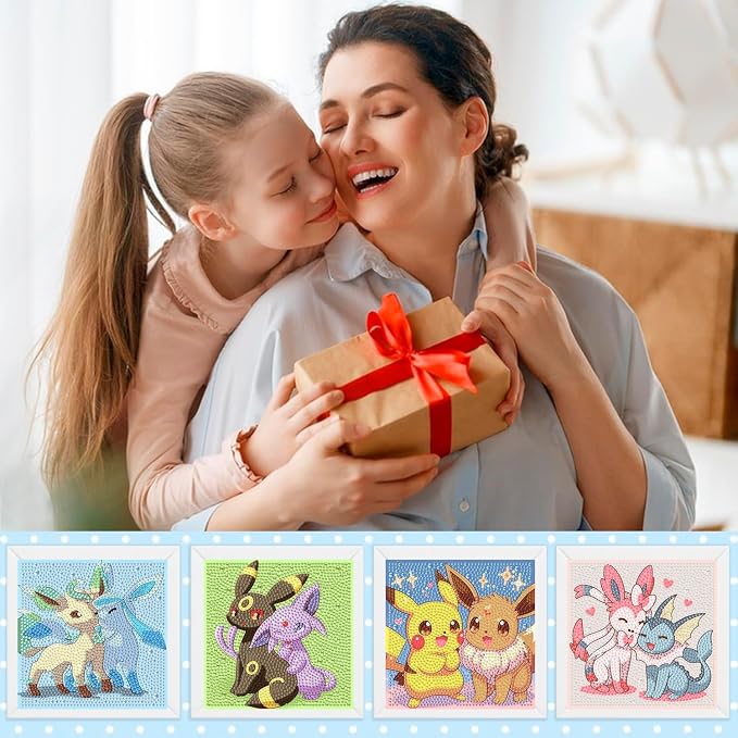 LWZAYS 4 Pack 5D Anime Diamond Painting Kits for Kids, Gem Crafts for Kids | DIY Crafts Diamond Art Kit for Kids,Full Round Drill Big Gem Art for Kid,Home Wall Decoration 6X6 inch