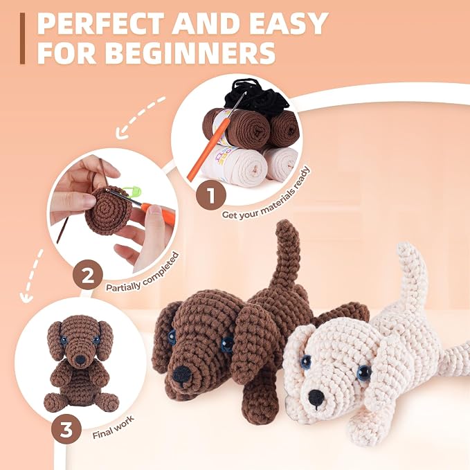 MOREJMTT Crochet Kit for Beginners, Learn to Crochet, Include Easy Knitting Soft Yarn, Step-by-Step Video Tutorial, Hook, Holiday Birthday Gift for Adults (Golden Retriever)