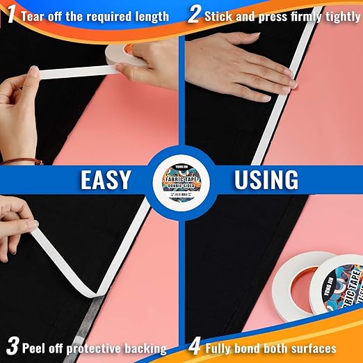 Double-Sided Fabric Tape(2 Rolls), Hem Tape No Sew No Iron, 3/5inch+1inch | Perfect for Quick Clothing Repairs, Fabric Bonding, Adhesive Cloth Tape for Hemming and DIY Crafts