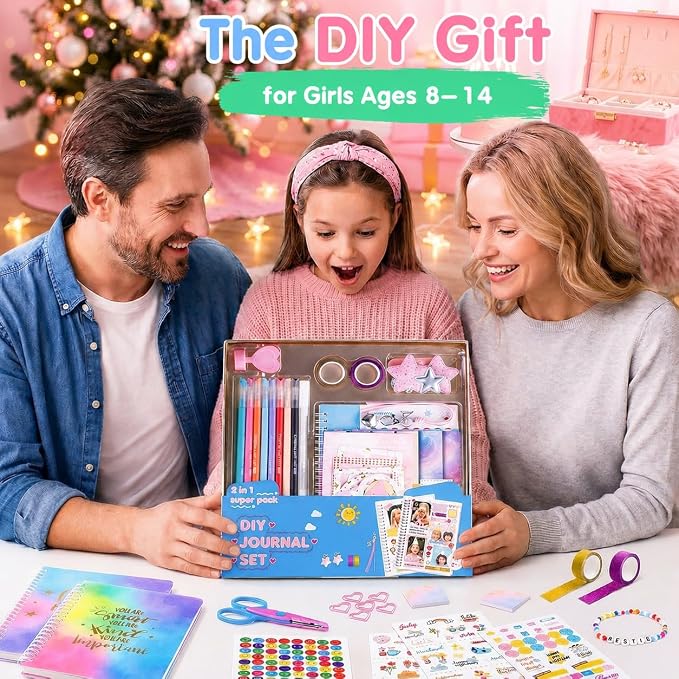 Poaoed DIY Journal Kit for Girls Ages 8-14, Scrapbook & Diary Kit, Gift Set