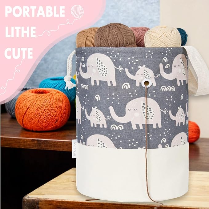 Yarn Bag, Large Crochet Bag Organizer, Drawstring Yarn Storage Knitting Bags, Portable Mini Yarn Holder for Crocheting Project, Skein Ball, Needles Accessories (Elephant Grey, Extra Large)