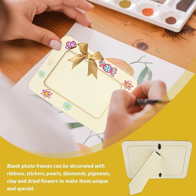 VOKOY 4 Pack Wooden Picture Frames for Crafts, 4x6 Inch Wood DIY Picture Frame for Crafting & Painting, Unfinished Standing Photo Frame Wood Decorations for Art Projects Birthday Gifts