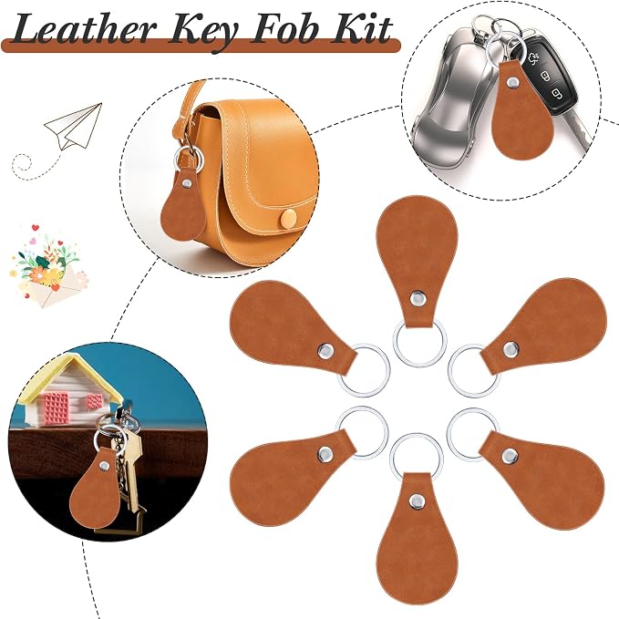 Taiyin 30 Pcs Leather Key Fob Kit PU Leather Keychain Blanks, Khaki