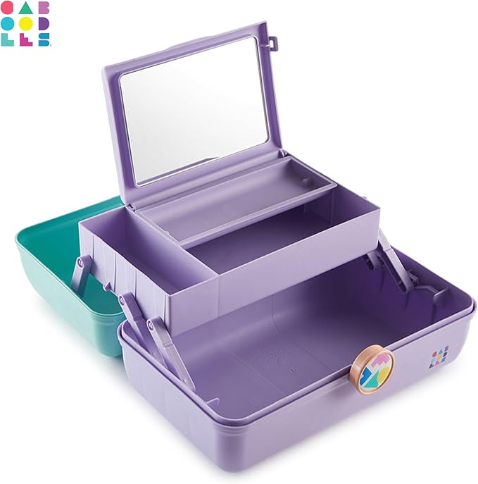 Caboodles On-The-Go Girl Makeup Box, Seafoam on Lavender, Hard Plastic Makeup Organizer Box, Built-In Mirror, Secure Latch for Safe Travel, Spacious Storage for Large Items