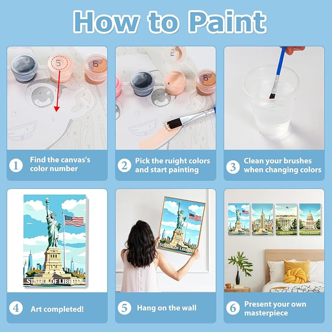 City Paint by Number for Adults, Paint by Numbers Kit for Adults 8x12 Inch