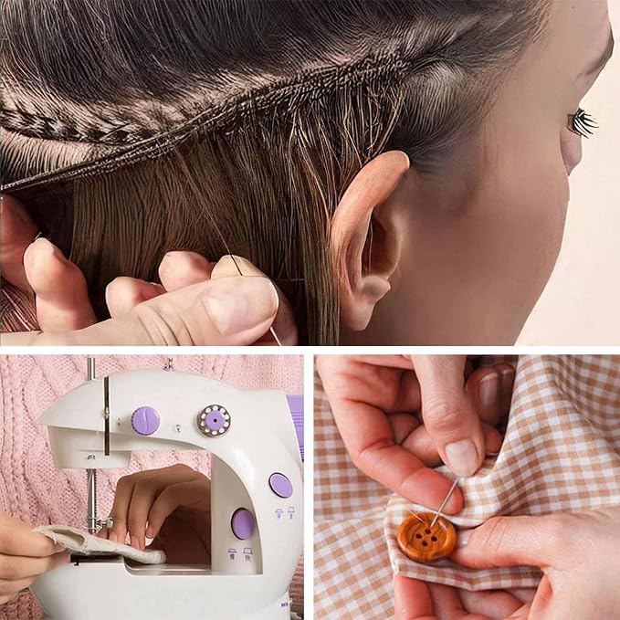VCAY Hair Extension Sewing Kit,3 Rolls Weaving Thread,10 Curved Needles