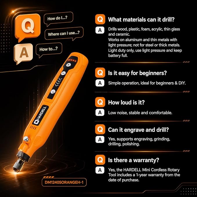HARDELL Mini Cordless Rotary Tool, 5-Speed 69pcs Kit for 3D Printer Sanding | 5000-18000RPM, 2000mAh, USB-C, LED Light, Case – Engraving Pen for Polishing, Drilling, Carving, DIY Crafts