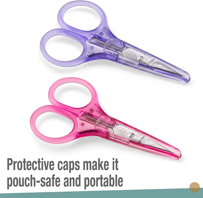 Beaditive Mini Craft Scissors Set (2-pc) - Portable 3.25" Small Detail Scissors with Fine Tip for Embroidery, Knitting & Paper Cutting - Ultra-Sharp with Protective Cap (Jelly Colors)