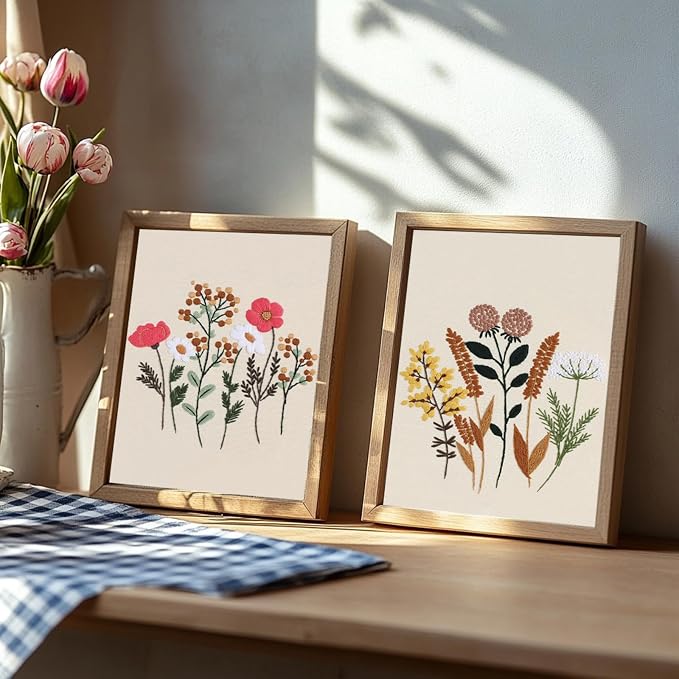 COCOMOX Floral Embroidery Kit for Beginners, Needlepoint Practice Kits | 4 Different Flower Pattern, Cross Stitch Embroidery Kits for Adults, Easy to Follow