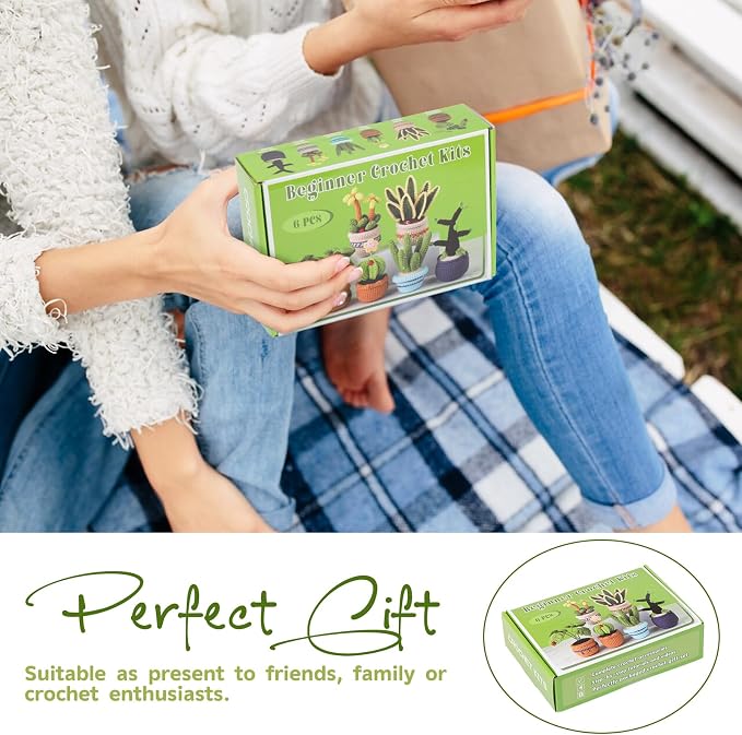 Hssugi Crochet Kit for Beginners, 6PCS Succulents Plants Crochet Kits | Crochet Kits with Step-by-Step Video Tutorials, Crochet Yarn DIY Beginner Crochet Kit for Adults Succulent Family