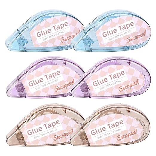 Secopad Scrapbook Tape, Glue Tape for Crafts, 6 Pack, Light-Colored Shell | 0.3IN x 26FT, Sticky & Safe, Double Sided Tape for Crafts, Scrapbooking Junk Journaling Supplies, For School Office Teachers