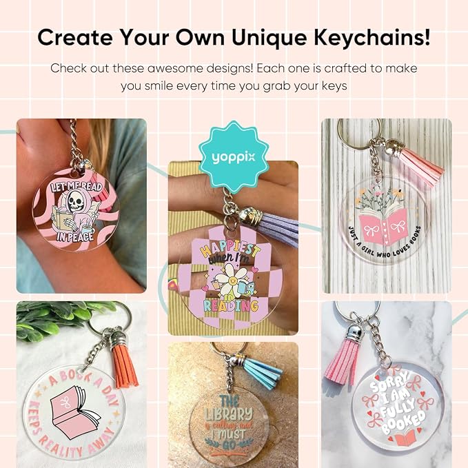 YOPPIX 140 PCS Acrylic Keychain Blank Set, Book Double-Sided UV DTF Stickers Acrylic Keychain Making Kits for Vinyl DIY Craft Project