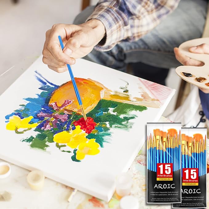AROIC Acrylic Paint Brush Set, 30 pcs Nylon Hair Paint Brushes | All Purpose Oil Watercolor Face Body Rock Painting Artist, Small Paint Brush Kits for Kids Adult Drawing