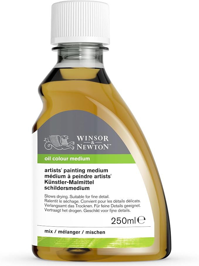 Winsor & Newton Painting Medium, 250ml (8.4-oz) Bottle | Compact oil painting medium designed to blend seamlessly, enhance gloss, and slow down drying for blending.