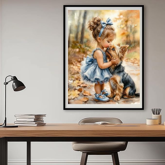 Gemozaic Girl and Dog Paint by Numbers Kit for Adults, 16x20 in, Unframed | Cute Yorkshire Paint by Number for Adults, DIY Acrylic Yorkie Numbers Painting, Color by Number for Home, Wall Decor, Gift