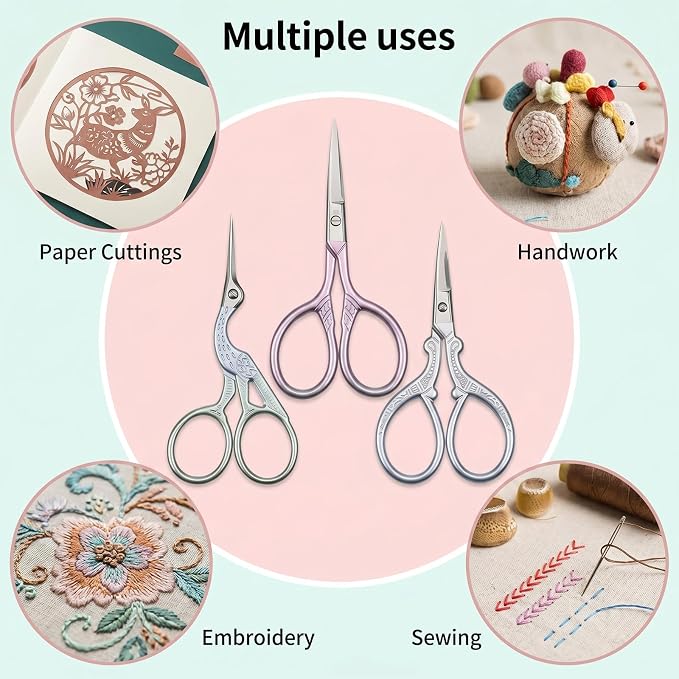 JJUNW 3Pcs Sewing Scissors, Embroidery Scissors For Fabric Cutting | Stainless Steel For Sewing Sewings Scissor For Fabric Cutting, Sewings Machine Accessories For Threading Needlework