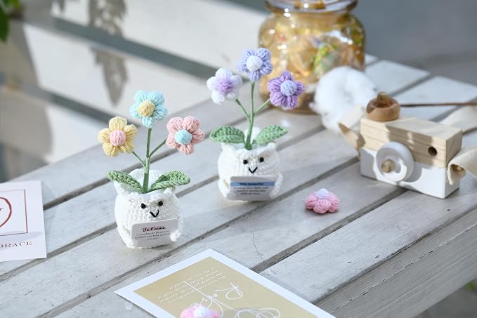 Crochet Sympathy Gifts for Loss of Loved One – Send Sympathy Crochet Puff Flower Potted Plant with Comfort Card – Bereavement, Grief Support Gift Idea for Grandpa Grandma Mom Dad Women Friends
