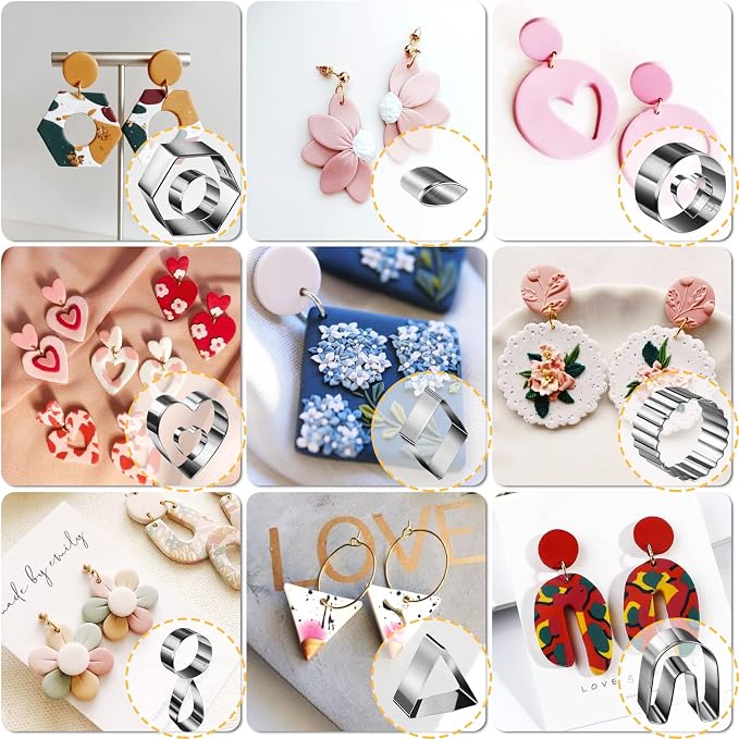 Polymer Clay Cutters for Earrings Making, 705 PCS Clay Cutters Set with 49 Shapes Stainless Steel Clay Cutter Tools, 640 PCS Jewelry Accessories, 16 Circle Shape Earring Cutters for Polymer Clay