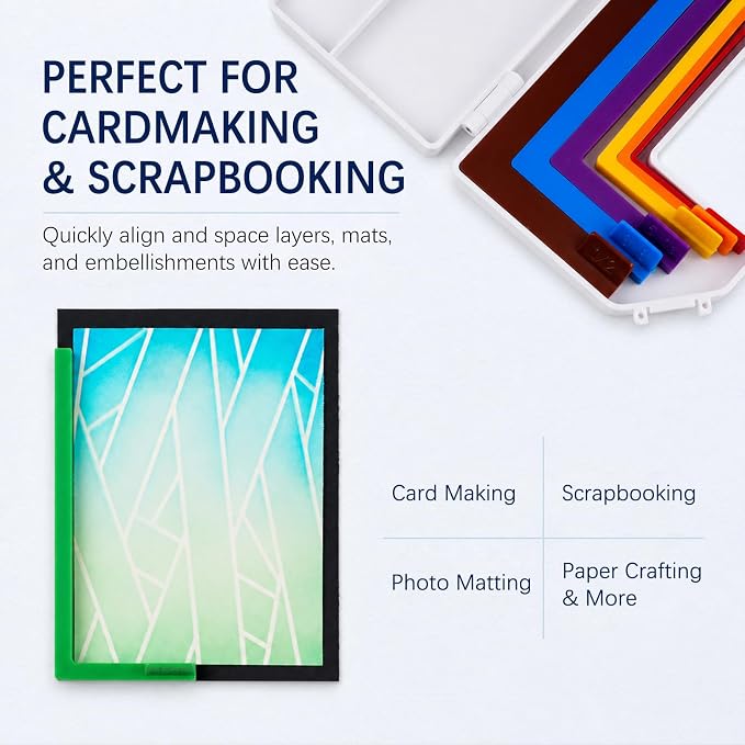 7Pcs Paper Crafting Alignment Guides with Storage Case, Precision Layering & Matting Spacers, 1/16 to 1/2 Inch Layering Matting Spacing Positioning Tools for Card Making Scrapbooking & DIY Paper Craft