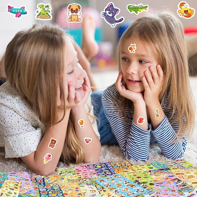 24 Sheets Stickers for Kids & Toddlers, Cute Kids Stickers Variety Pack | Stickers for Scrapbooking, Teachers Classroom Prizes, Goodie Bag Stuffers Including Animals, Cars, Dinosaurs, Hearts and More