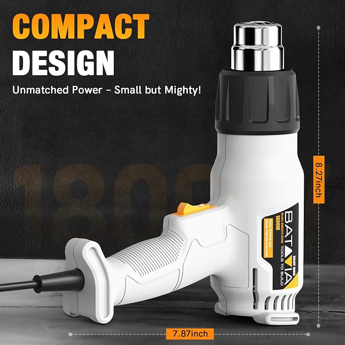 BATAVIA 1800W Heat Gun with 752℉&1112℉ Dual-Temperature Settings for Crafts | Dual Protection Fuses, Heavy Duty, Fast Heating, 4 Nozzles with Overheat Protection for Crafts, Vinyl Wrap, Shrink Tubing