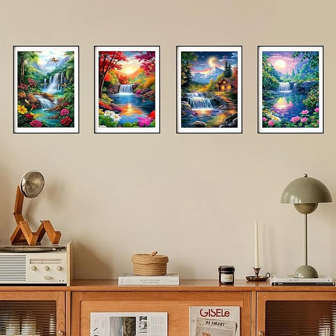 DOZEEZOP 4-Pack Diamond Art Kit for Adults, 5D Diamond Painting 12x16 Inch | Landscape pictures, Full Round Drills, Home Wall & Shelf Decor, Beginner-Friendly DIY Craft, Stress Relief, All-Occasion Gift