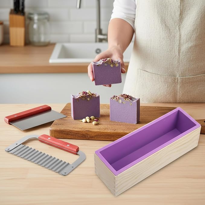 Loaf Soap Making Cutting Kit,Bamboo Cutting Box,Soaps, 48oz Silicone Molds