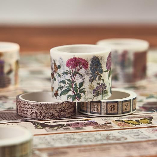 Vintage Washi Tape Set 24 Rolls,Decorative Masking Tape for Junk Journal,Scrapbooking Supplies,DIY Crafting Supplies