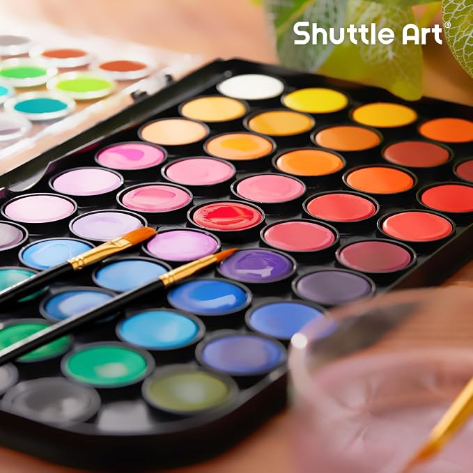 Shuttle Art Watercolor Paint Set, 48 Colors Watercolor Paint Pan Set with 3 Paint Brushes for Beginners, Artists, Kids & Adults for Painting, Journaling, Calligraphy Practice