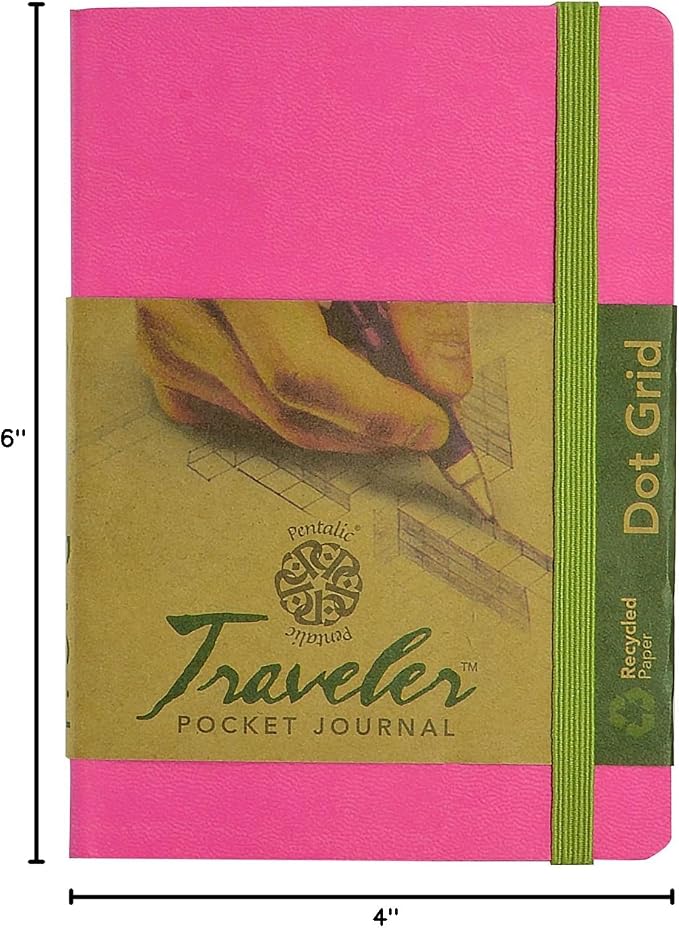 Pentalic 4" x 6" Pocket Sketchbook Traveler Journal, 120 Pages, Bright Pink